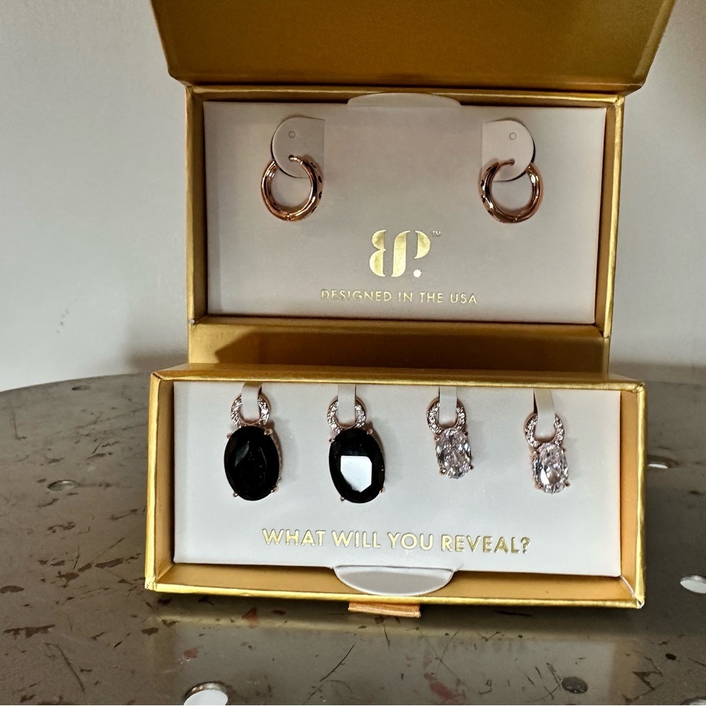 Bp Bomb Party Black Onyx & Diamond Cubic Zirconia Shiny Rose Gold Earrings